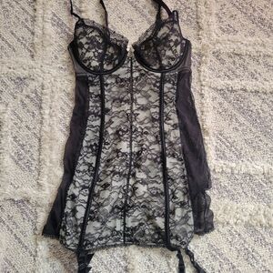 Victoria's Secret Black and Cream Lace Chemise